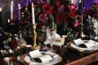 22 lush decadent tablescape with moody florals and black candles