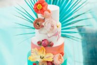 23 colorful wedding cake topped with fresh blooms