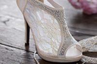 25 peep toe lace and rhinestone wedding booties