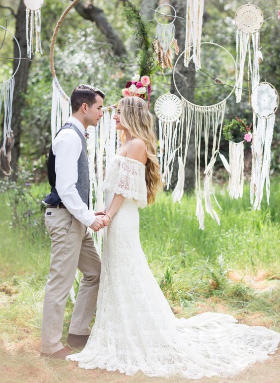 dream catchers and hangings as a wedding backdrop