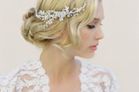 26 knot updo with a sparkling crystal hair vine
