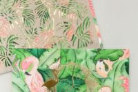 27 bold flamingo in the jungle wedding stationary and laser cut envelopes