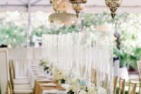 27 exquisite white table decor and multiple hanging lanterns