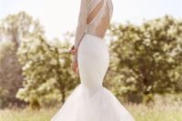 27 mermaid wedding dress with a sheer lace cut out back and sleeves