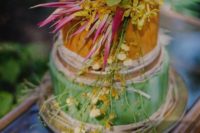 28 hand painted red, orange and green wedding cake with flowers