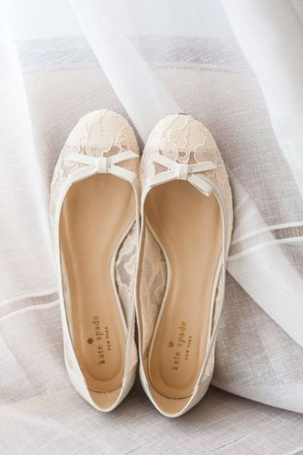 lace wedding flats with bows with a vintage feel