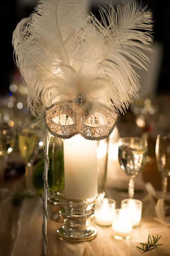 use masks to decorate your tables and create centerpieces