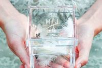 31 clear acrylic wedding ring box with feathers