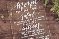 31 wedding menu with white calligraphy is a chic idea