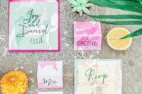 33 colorful watercolor wedding stationary with bold envelopes