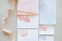 36 sweet watercolor wedding stationary in pink and lavender