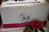 DIY glam wedding card box with rhinestones