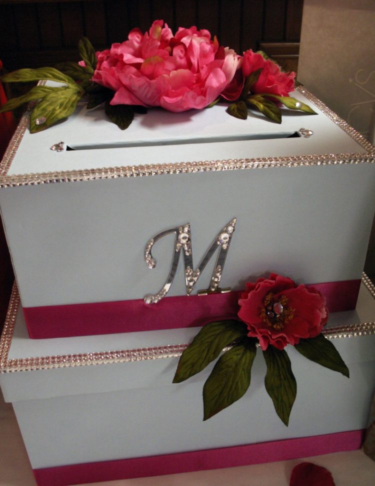 DIY glam wedding card box with rhinestones (via blog.consumercrafts.com)