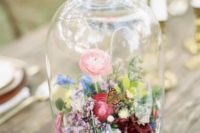 04 boho bell jar centerpiece with colorful blooms