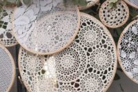 06 crochet doilies in embroidery hoops for a rustic or boho wedding