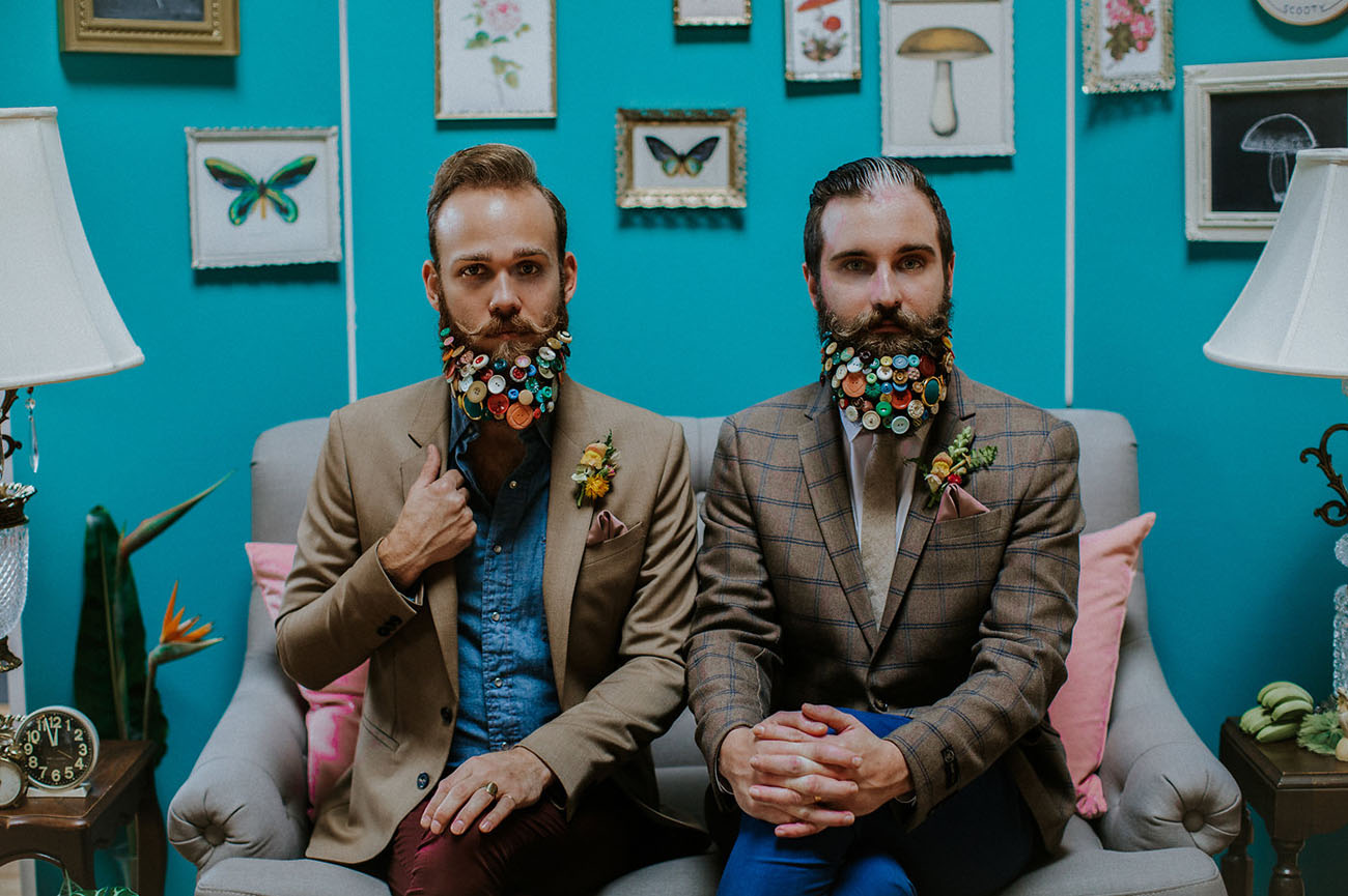 The couple decorated their beards with colorful buttons for some shots