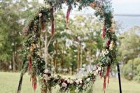08 fall boho giant wreath with lots of greenery and blush and burgundy flowers
