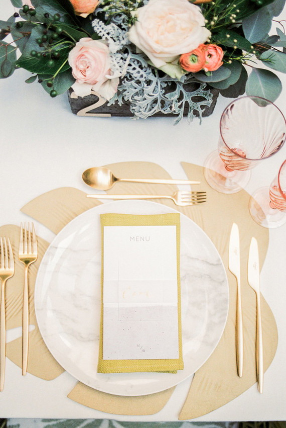 Large palm-leaf looking placemats reminded us that it was a tropical wedding shoot