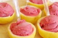 11 raspberry sorbet in lemon bowls is a great idea