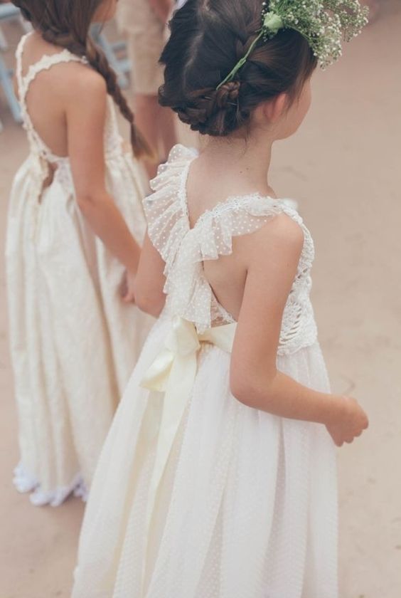 simple polka dot ivory dresses with criss-cross backs