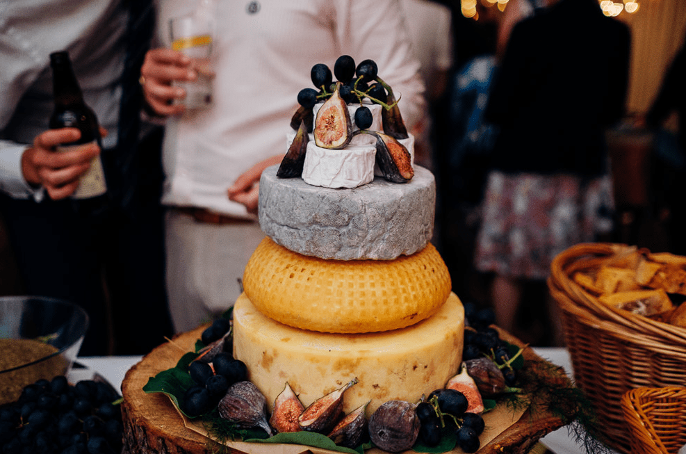 Another cake was a cheese tower topped with figs and grapes