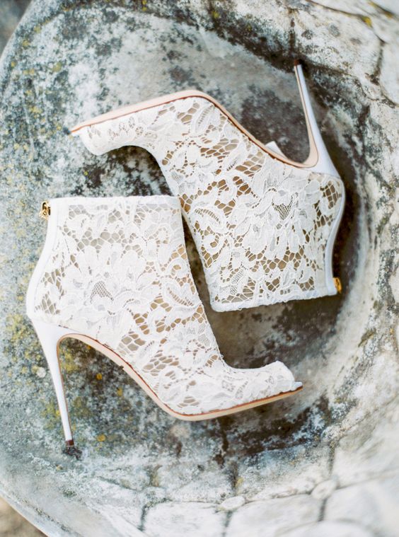 white lace booties with stiletto heels is super trendy choice