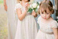 16 vintage-inspired ivory lace dresses with cap sleeves and grey sashes