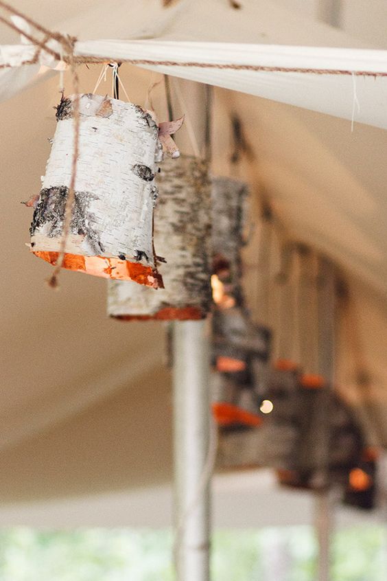 lamps covered with birch bark