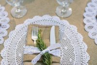 19 crochet doily instead of a placemat is ideal for a rustic table setting