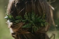 24 half up half down relaxed hairstyle with fresh leaves instead of blooms