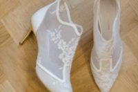 33 sheer low-heeled booties with lace appliques