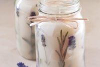 35 lavender candles in mason jars