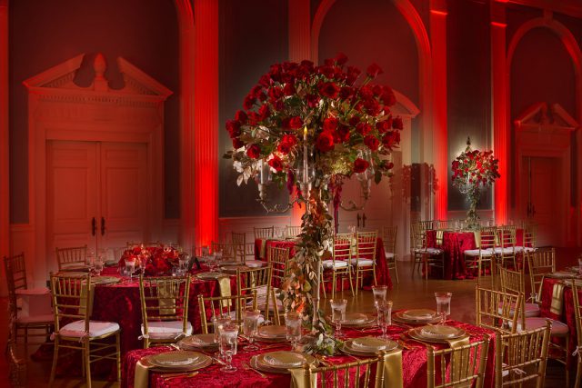 The reception was done in red and gold, which is decadent and chic and truly vampire-styled