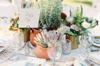 02 a combo of potted greenery and succulents allows not to waste them after the wedding