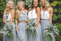 02 bridesmaids’ separates in light grey and white with a truly boho feel