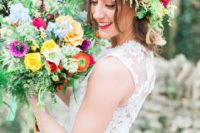 02 super bold flower crown with orange, fuchsia and red blooms and different greenery