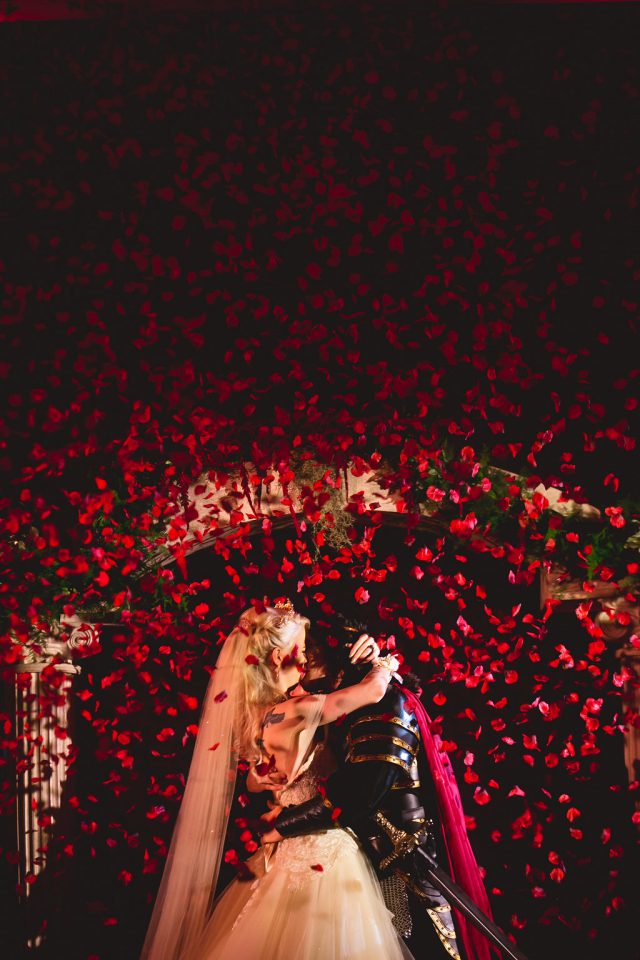 The ceremony was finished with lots of red rose petals