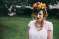 04 The bride rock a Frida Kahlo inspired floral crown and makeup