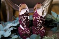 04 burgundy laser cut wedding shoes on high heels