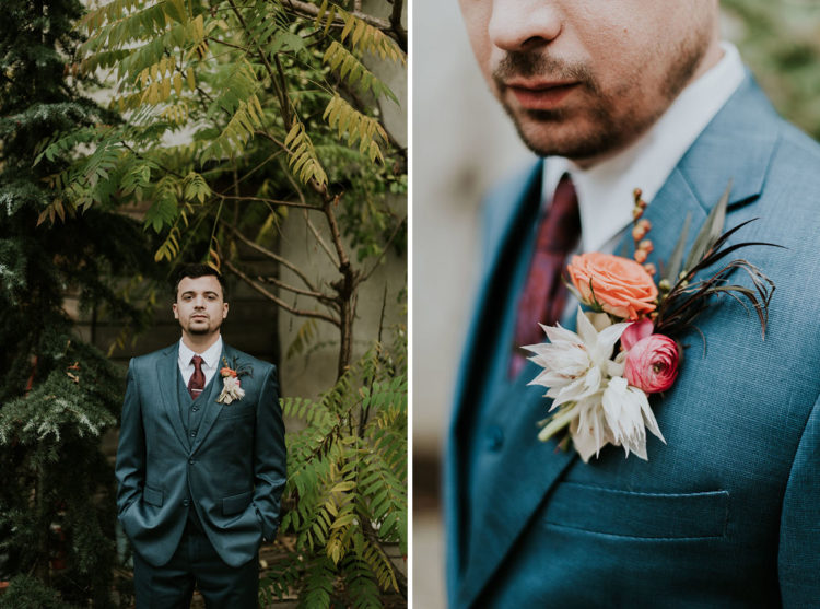 The groom rocked a teal suit to contrast with the warm color palette
