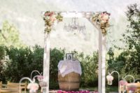05 a crystal chandlier makes this rustic ceremony space more glam