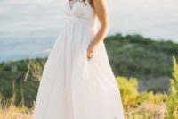 05 casual wedding dress with a V neck and spaghetti straps plus pockets