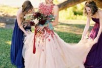06 blush scoop neckline ballgown with bold red floral appliques over the whole bodice