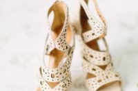 06 cream-colored laser cut wedding sandals