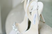 06 white jeweled sandals on heels by Jimmy Choo for an elegant bride