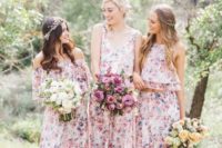 07 pink and purple floral print mix and match bridesmaids’ separates