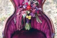 07 super bold pink, purple, red and burgundy wedidng bouquet with a dark purple wrap