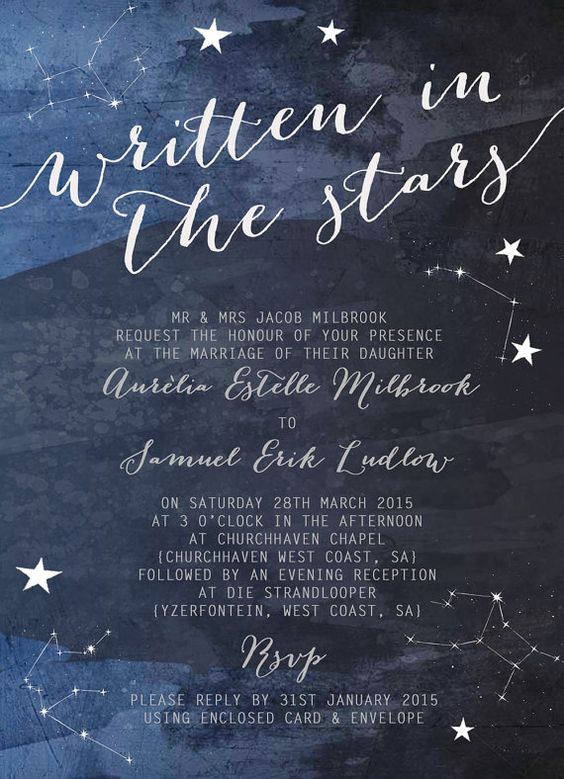 constellation invitations in navy and shades of blue
