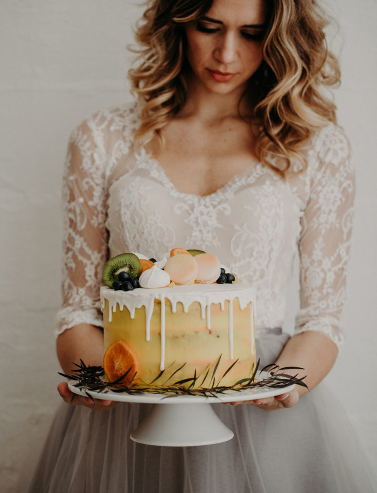 Drip wedding cakes is another hot trend represented in this shoot