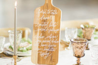 10 Cutting boards for showing menus is a great idea for a rustic celebration